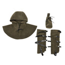 3Pcs Medieval Viking Cosplay Accessories Suede Hooded Cowl Scarf Drawstring Pouch Bag Legging