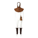 3Pcs Medieval Viking Cosplay Accessories Suede Hooded Cowl Scarf Drawstring Pouch Bag Legging