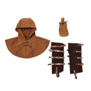 3Pcs Medieval Viking Cosplay Accessories Suede Hooded Cowl Scarf Drawstring Pouch Bag Legging