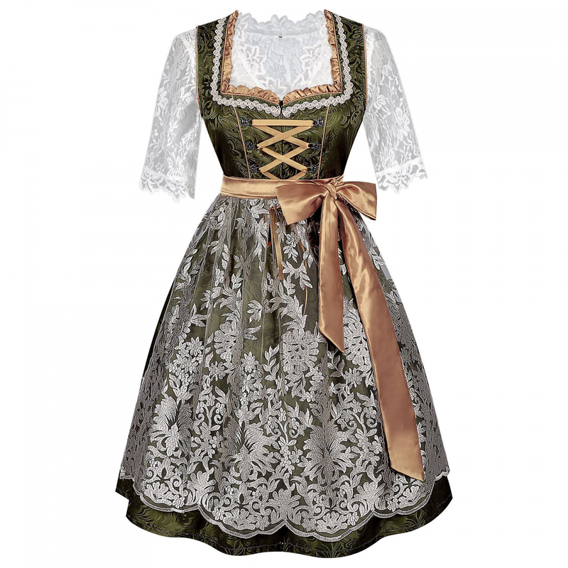 3 Piece Female Oktoberfest Day Munich Beer Maid Cosplay Dark Green Dress - AwwwCos