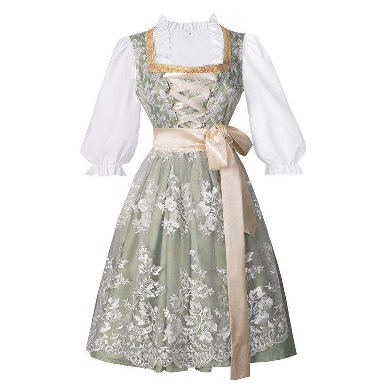3 Piece Female Oktoberfest Day Munich Beer Maid Cosplay Green Dress - AwwwCos