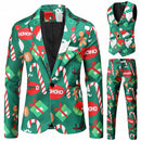 3 Piece Snowflake Snowman Print Jacket Pants Vest Men Christmas Suits - AwwwCos