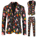 3 Piece Snowflake Snowman Print Men Christmas Suits Jacket Pants Vest - AwwwCos