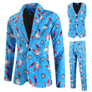 3 Piece Snowflake Snowman Print Men Christmas Suits Jacket Pants Vest - AwwwCos