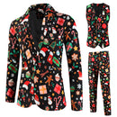 3 Piece Snowflake Snowman Print Men Christmas Suits Jacket Pants Vest - AwwwCos