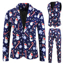 3 Piece Snowflake Snowman Print Men Christmas Suits Jacket Pants Vest - AwwwCos