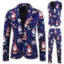 3 Piece Snowflake Snowman Print Men Christmas Suits Jacket Pants Vest - AwwwCos