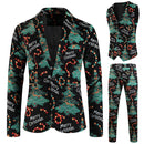 3 Piece Snowflake Snowman Print Men Christmas Suits Jacket Pants Vest - AwwwCos