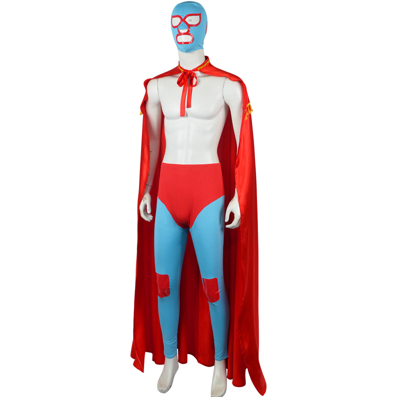 3 Pieces Male Mexican Wrestler Cape Pants Headgear Cosplay Costume