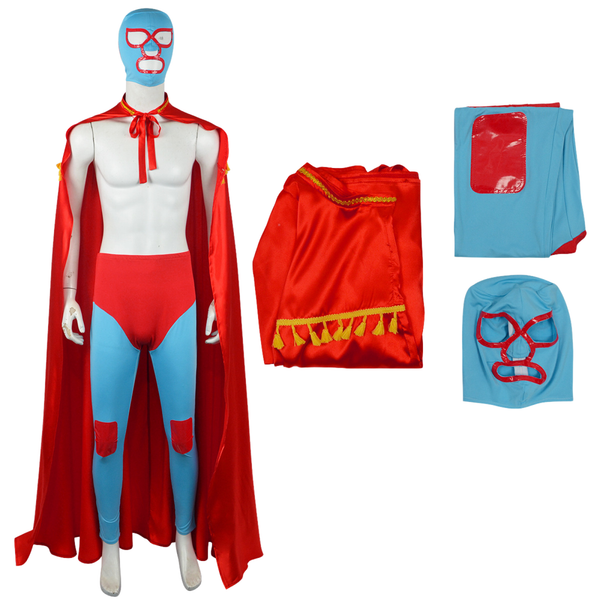 3 Pieces Male Mexican Wrestler Cape Pants Headgear Cosplay Costume
