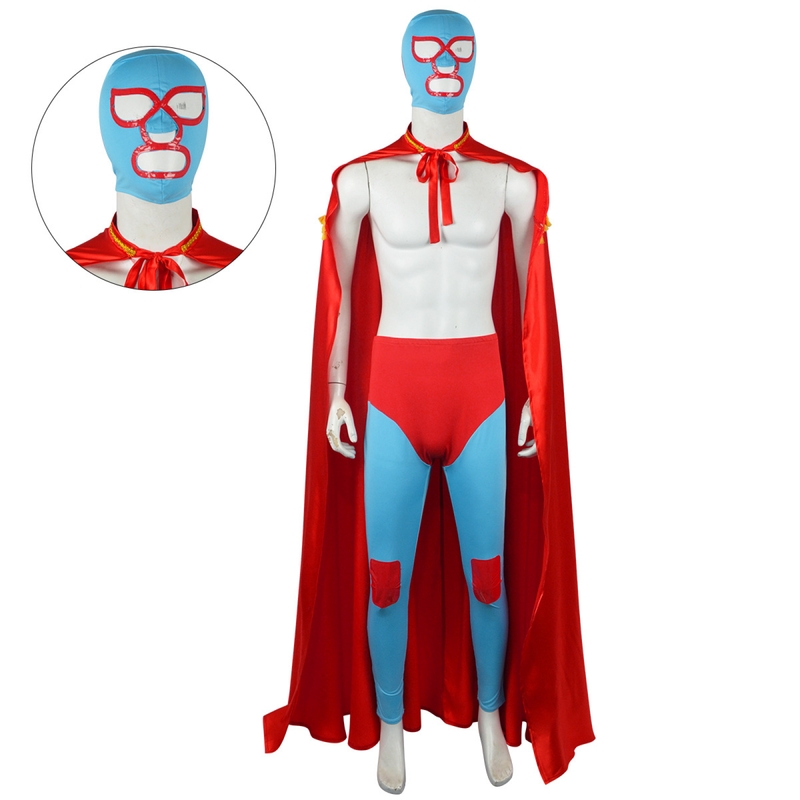 3 Pieces Male Mexican Wrestler Cape Pants Headgear Cosplay Costume