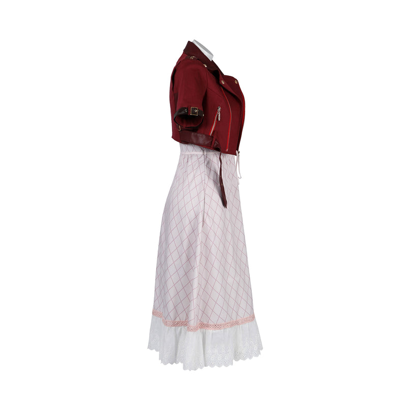 Final Fantasy VII Aerith Gainsborough Cosplay Costume FF7 Red Short Jacket Pink Checkered Dress