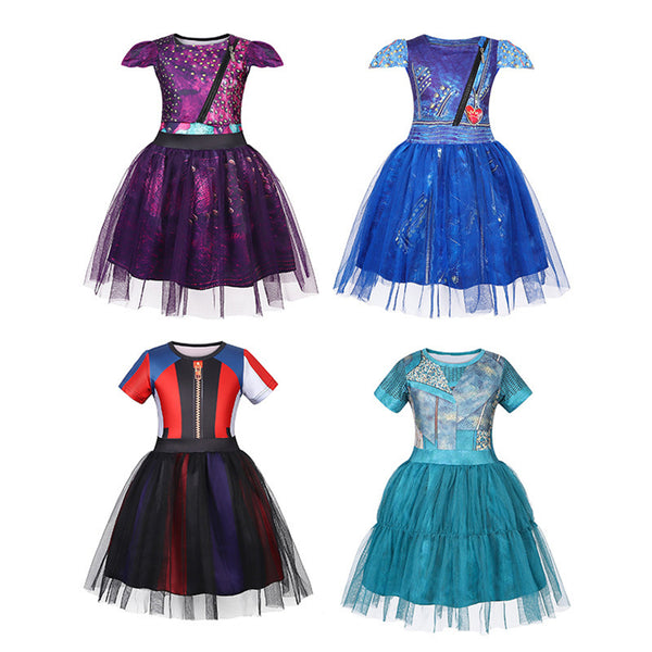 4 Kinds Child Girls Descendants Cosplay Costume Cap Sleeve Tutu Dress - AwwwCos