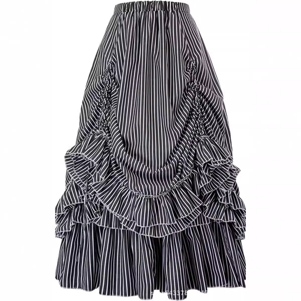 4 Kinds Womens Vintage Striped Steampunk Fashion Adjustable High Low Skirt - AwwwCos