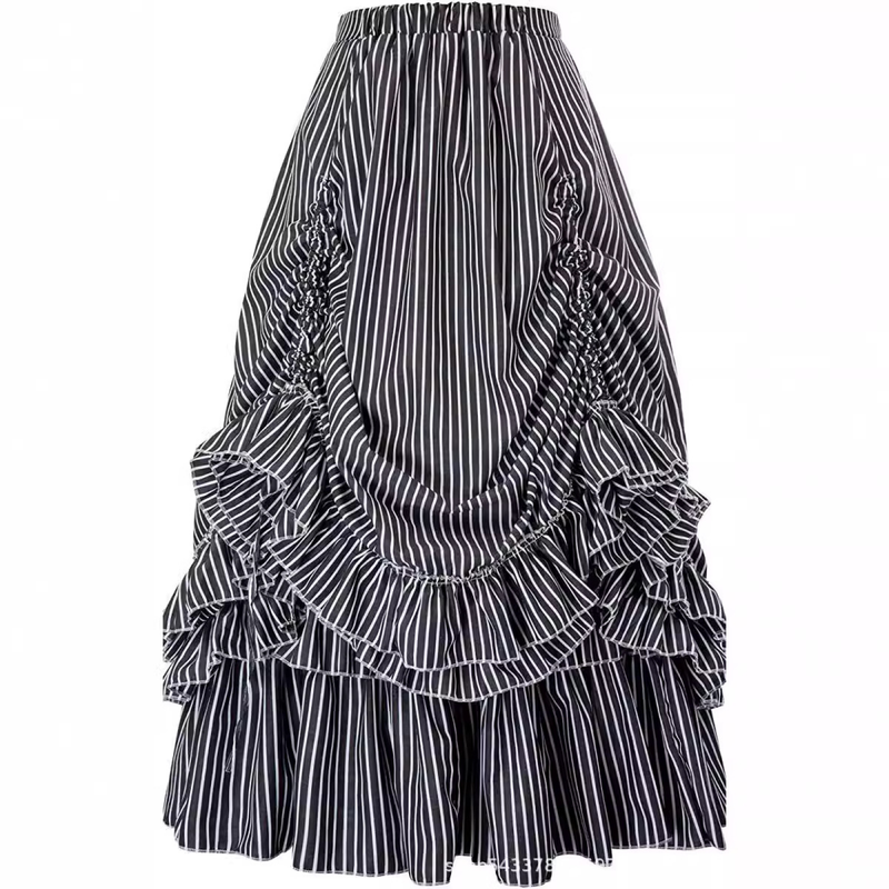 4 Kinds Womens Vintage Striped Steampunk Fashion Adjustable High Low Skirt - AwwwCos