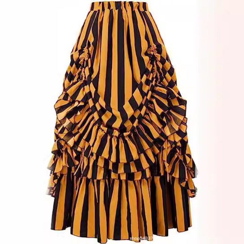 4 Kinds Womens Vintage Striped Steampunk Fashion Adjustable High Low Skirt - AwwwCos