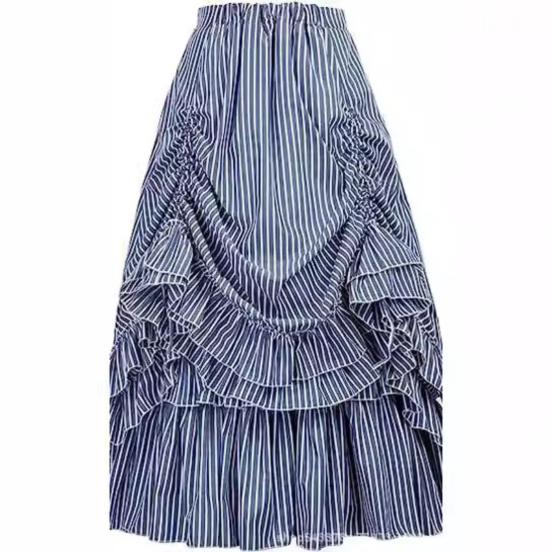 4 Kinds Womens Vintage Striped Steampunk Fashion Adjustable High Low Skirt - AwwwCos