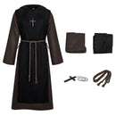 4Pcs Medieval Monk Friar Cosplay Costume Hooded Rope Belt Cross Necklace