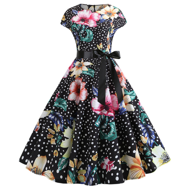 50s 60s Retro Audrey Boatneck Cap Sleeve Vintage Swing Cocktail Party Dress