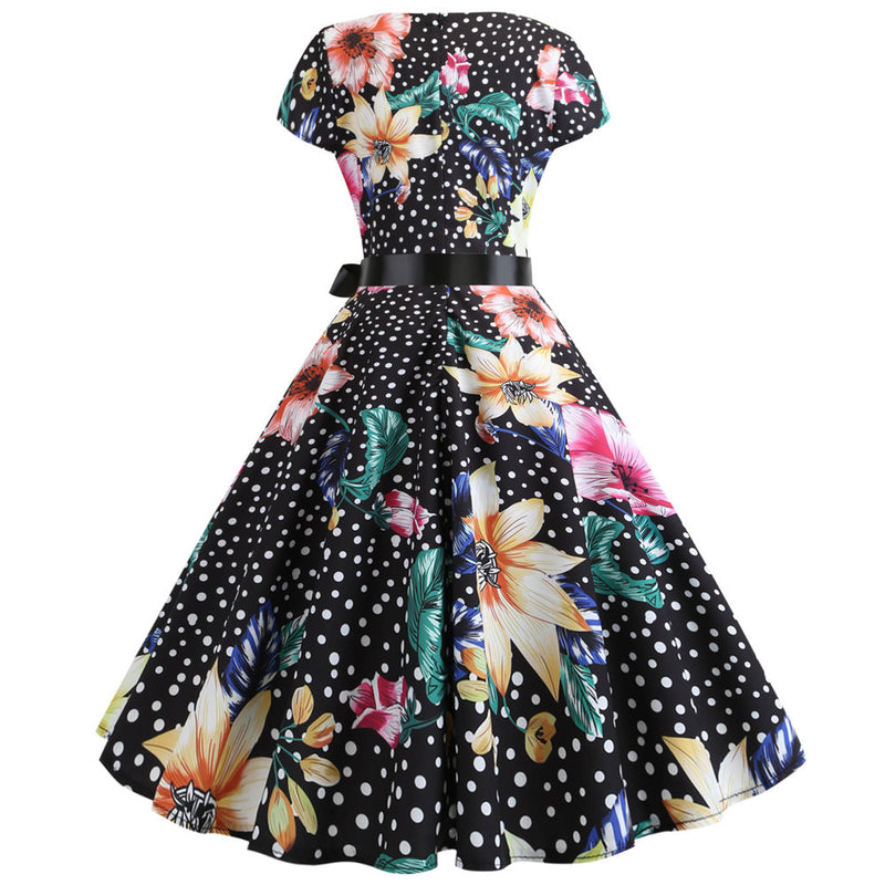 50s 60s Retro Audrey Boatneck Cap Sleeve Vintage Swing Cocktail Party Dress
