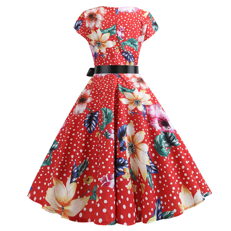 50s 60s Retro Audrey Boatneck Cap Sleeve Vintage Swing Cocktail Party Dress