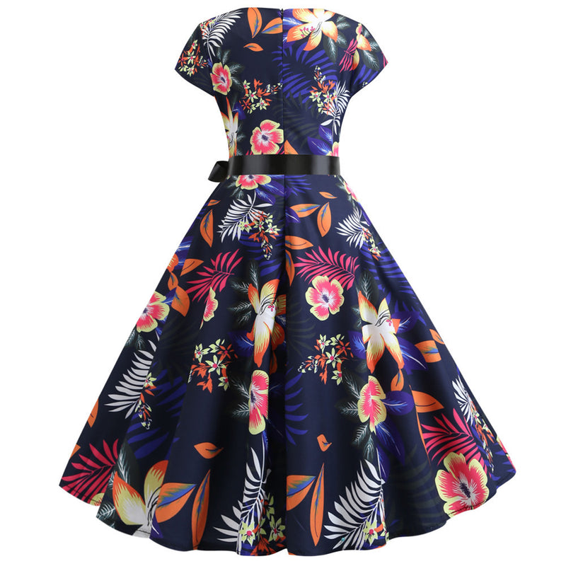50s 60s Retro Audrey Boatneck Cap Sleeve Vintage Swing Cocktail Party Dress