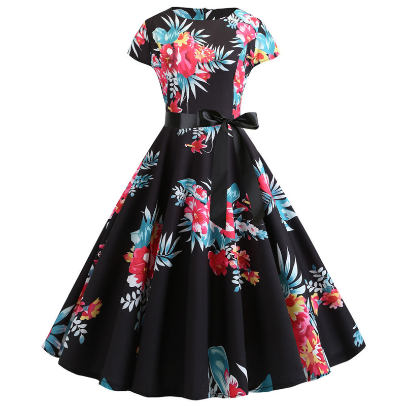 50s 60s Retro Audrey Boatneck Cap Sleeve Vintage Swing Cocktail Party Dress