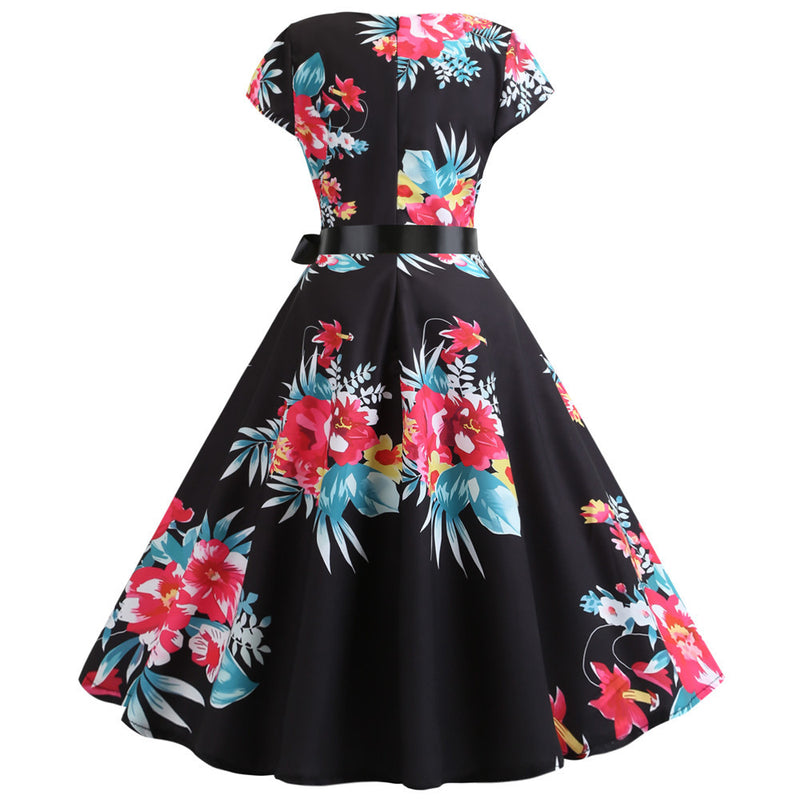 50s 60s Retro Audrey Boatneck Cap Sleeve Vintage Swing Cocktail Party Dress