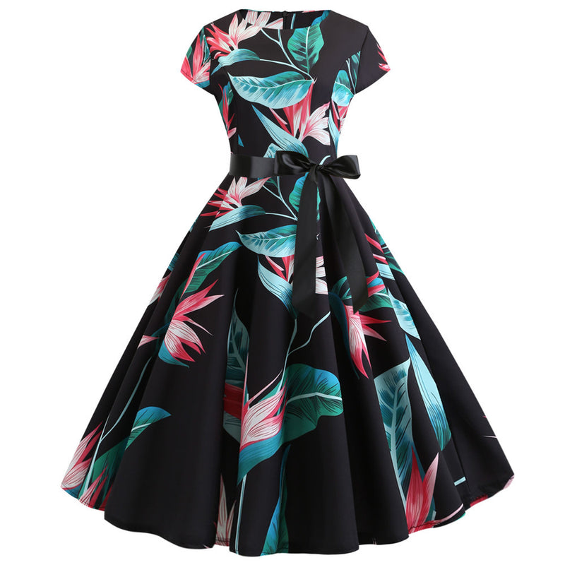 50s 60s Retro Audrey Boatneck Cap Sleeve Vintage Swing Cocktail Party Dress
