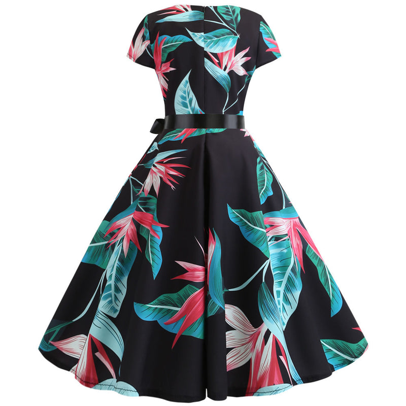 50s 60s Retro Audrey Boatneck Cap Sleeve Vintage Swing Cocktail Party Dress