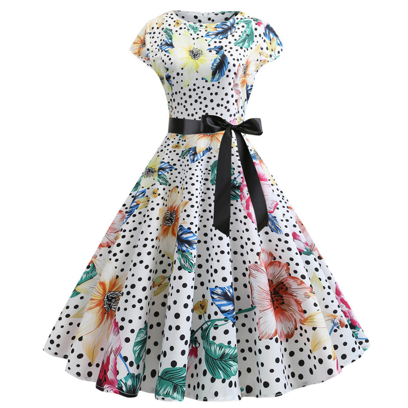 50s 60s Retro Audrey Boatneck Cap Sleeve Vintage Swing Cocktail Party Dress