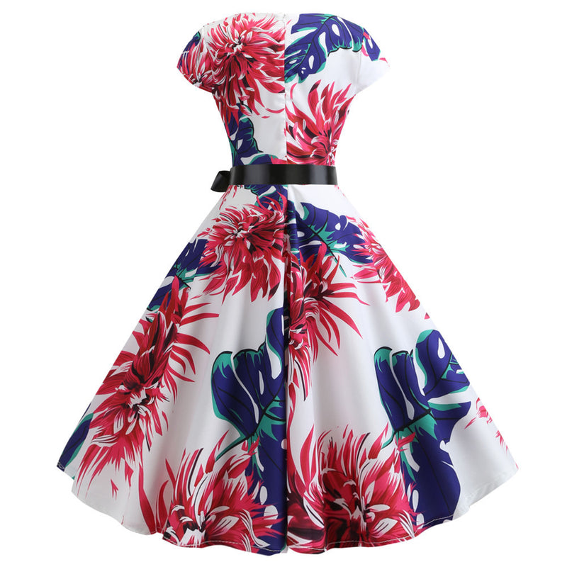 50s 60s Retro Audrey Boatneck Cap Sleeve Vintage Swing Cocktail Party Dress