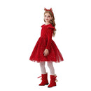 5 Kinds Girls Velvet Long‑Sleeve Ruffle Shoulder Sequin Tulle Party Princess Dress