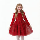5 Kinds Girls Velvet Long‑Sleeve Ruffle Shoulder Sequin Tulle Party Princess Dress