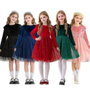 5 Kinds Girls Velvet Long‑Sleeve Ruffle Shoulder Sequin Tulle Party Princess Dress