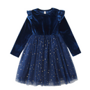 5 Kinds Girls Velvet Long‑Sleeve Ruffle Shoulder Sequin Tulle Party Princess Dress