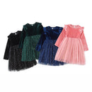 5 Kinds Girls Velvet Long‑Sleeve Ruffle Shoulder Sequin Tulle Party Princess Dress