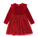 5 Kinds Girls Velvet Long‑Sleeve Ruffle Shoulder Sequin Tulle Party Princess Dress