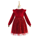 5 Kinds Girls Velvet Long‑Sleeve Ruffle Shoulder Sequin Tulle Party Princess Dress