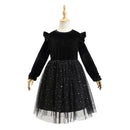 5 Kinds Girls Velvet Long‑Sleeve Ruffle Shoulder Sequin Tulle Party Princess Dress