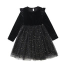 5 Kinds Girls Velvet Long‑Sleeve Ruffle Shoulder Sequin Tulle Party Princess Dress