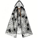 5 Kinds Hooded Tulle Cape Sheer Mesh Witch Cloak Bat Spider Web Print Cosplay Costume