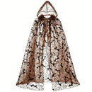 5 Kinds Hooded Tulle Cape Sheer Mesh Witch Cloak Bat Spider Web Print Cosplay Costume