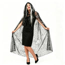5 Kinds Hooded Tulle Cape Sheer Mesh Witch Cloak Bat Spider Web Print Cosplay Costume