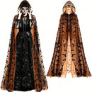 5 Kinds Hooded Tulle Cape Sheer Mesh Witch Cloak Bat Spider Web Print Cosplay Costume