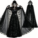 5 Kinds Hooded Tulle Cape Sheer Mesh Witch Cloak Bat Spider Web Print Cosplay Costume