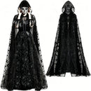 5 Kinds Hooded Tulle Cape Sheer Mesh Witch Cloak Bat Spider Web Print Cosplay Costume