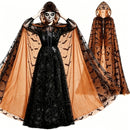 5 Kinds Hooded Tulle Cape Sheer Mesh Witch Cloak Bat Spider Web Print Cosplay Costume