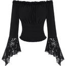 5 Kinds Off The Shoulder Lace Horn Sleeve Pirate Farmwoman Shirt Ruffled Collar Top