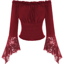 5 Kinds Off The Shoulder Lace Horn Sleeve Pirate Farmwoman Shirt Ruffled Collar Top
